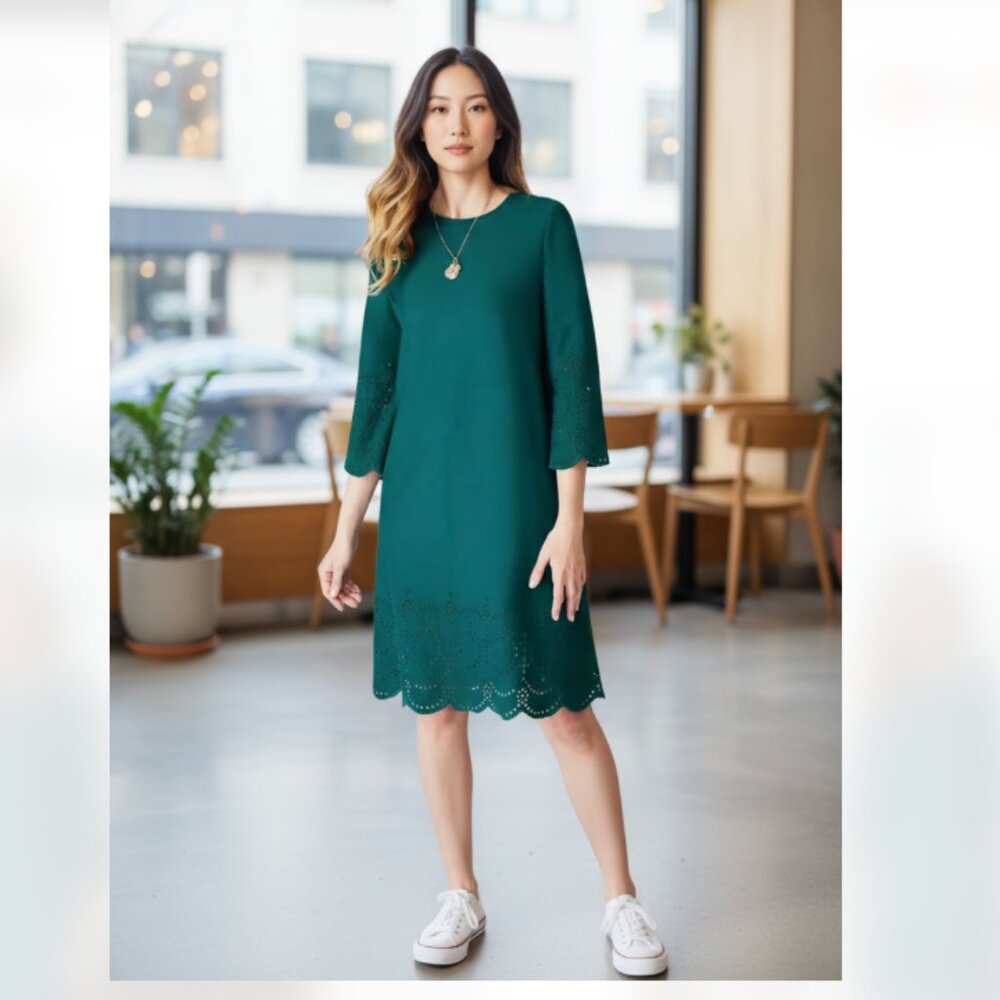 NWT J.Jill Teal Eyelet Cotton Shift Dress